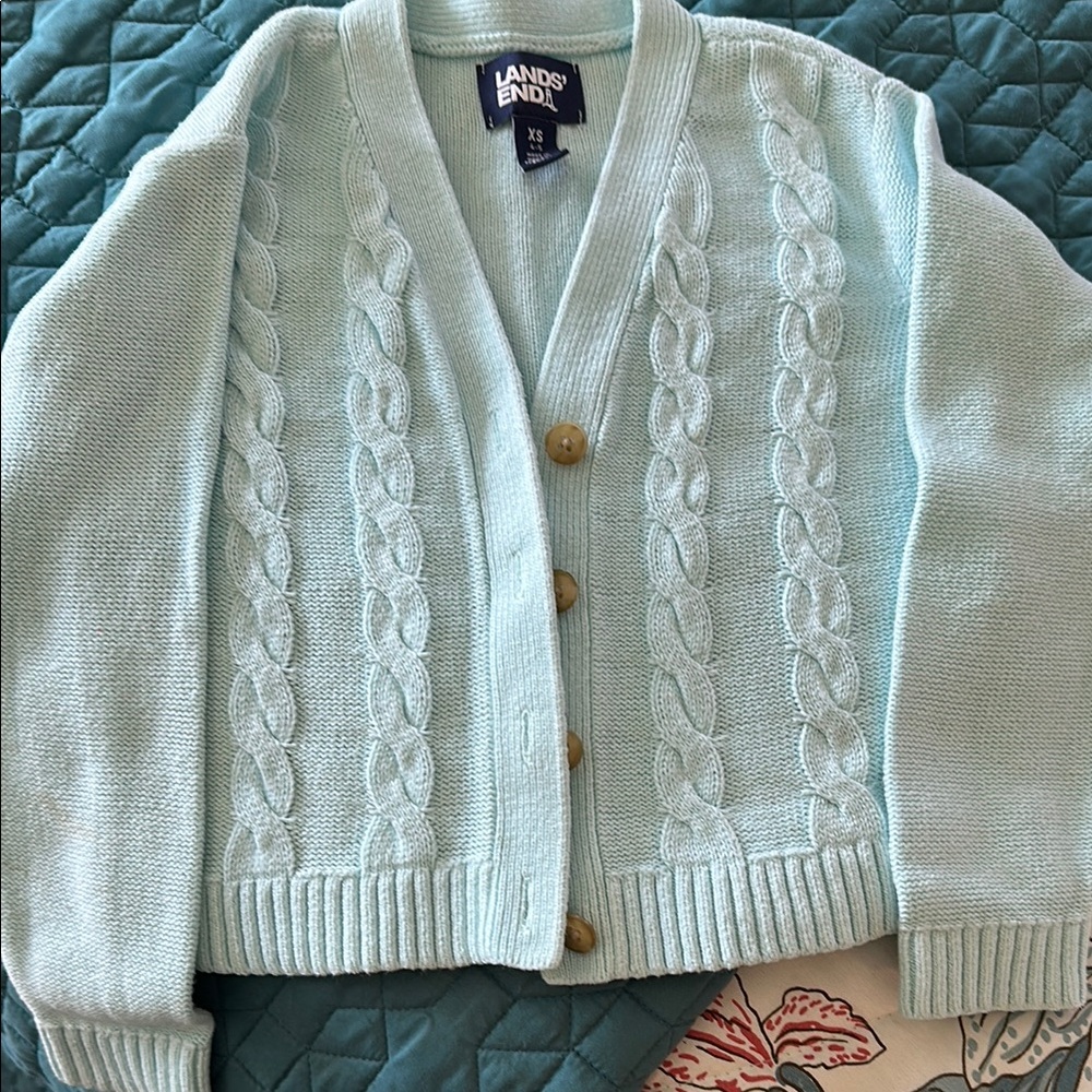 lands End kids sweater in a light Teal